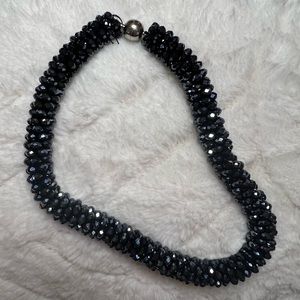 Dk Silver & Blk Diamond Cut Beaded Necklace with Magnetic Clasp 16 1/2” Length